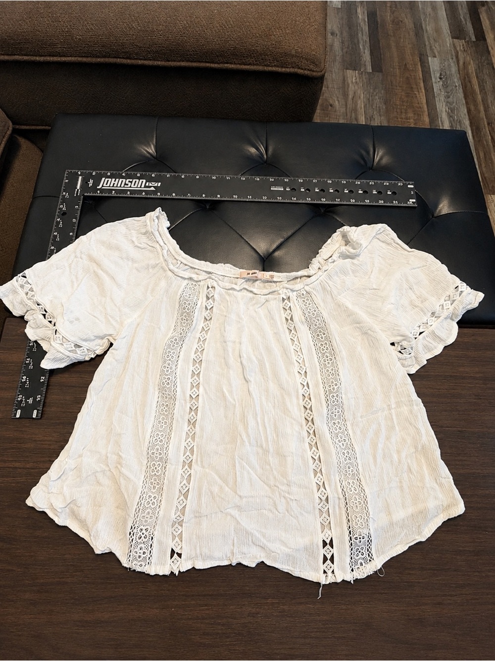 miami Cream Lace-Trim Boho Peasant Top